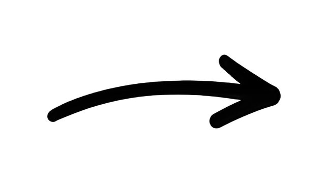 Hand drawn black arrow pointing right isolated on transparent background