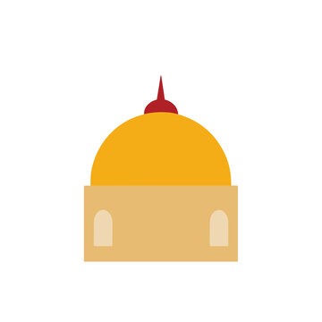 Flat illustration of a building with a yellow dome and red spire