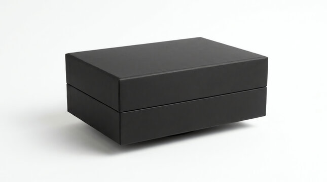 Black horizontal thin blank box from front top side far angle. 3D illustration isolated on white background.