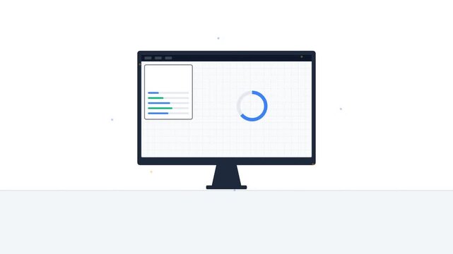 Animated Business Data Dashboard Interface with Progress Bars and Circular Chart