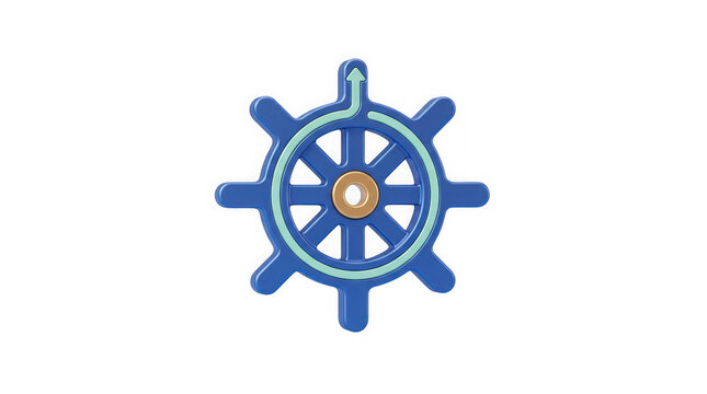 Blue ship steering wheel 3d icon isolated on white background