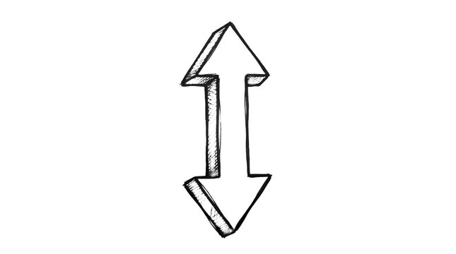 Hand drawn vertical double arrow sketch on transparent background