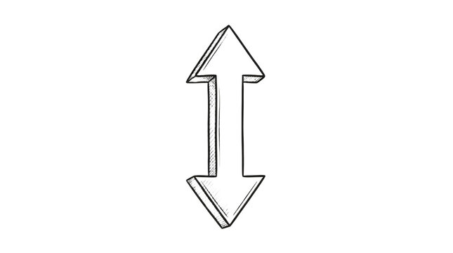Hand drawn vertical double arrow sketch on transparent background