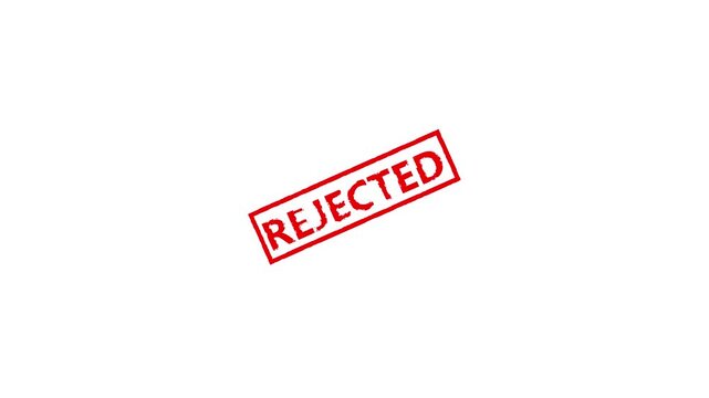 Red rejected stamp motion animation featuring isolated text effect on white background for professional document editing process and business status feedback concept visual.