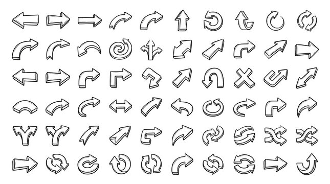 Hand drawn arrow collection isolated on a transparent background