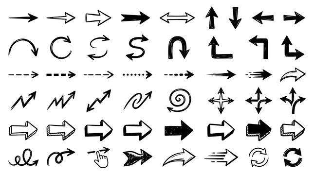 Hand drawn arrow collection isolated on transparent background
