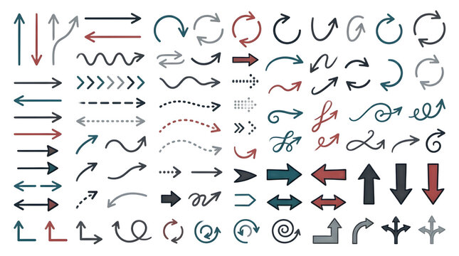 Hand drawn arrow collection isolated on a transparent background