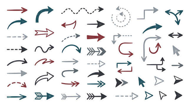 Hand drawn arrow collection for design elements on transparent background