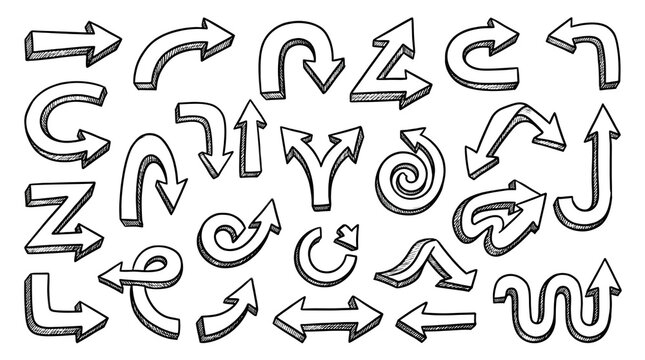 Hand drawn sketch arrow set isolated on a transparent background