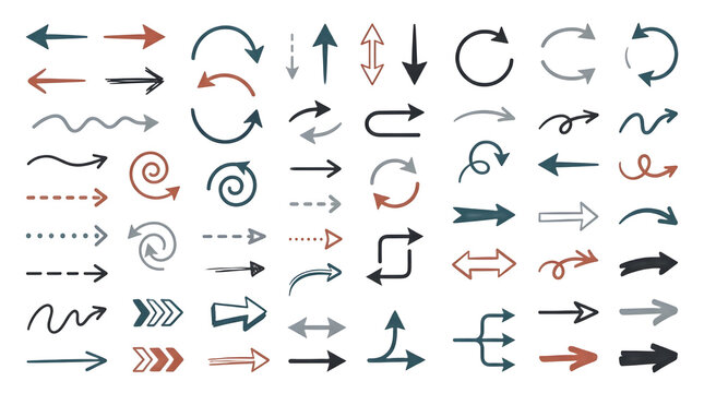 Hand drawn arrow collection isolated on transparent background