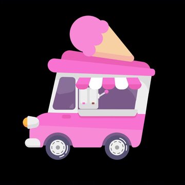 ice cream car moving animation loop video 4k transparent background use for cartoon animation, motion graphic asset element compatible alpha channel