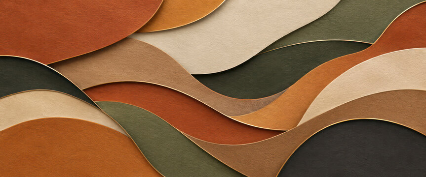 Abstract Layered Paper Waves Background in Terracotta Olive and Beige