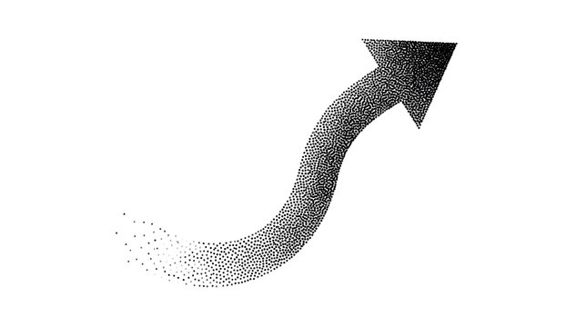 Curved arrow graphic with stippled texture isolated on transparent background