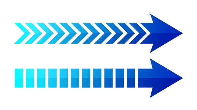 Blue gradient arrow icons with chevron and square segment patterns