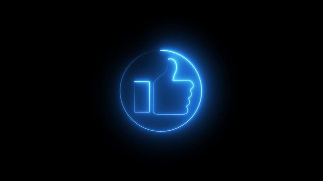 neon thumbs up like icon inside circle for social media reaction, approval, and feedback animation.