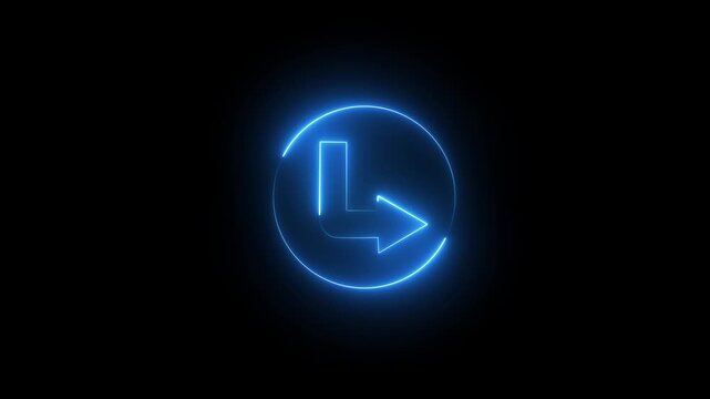 glowing right turn arrow icon inside circle for traffic navigation, direction indicator, and road sign