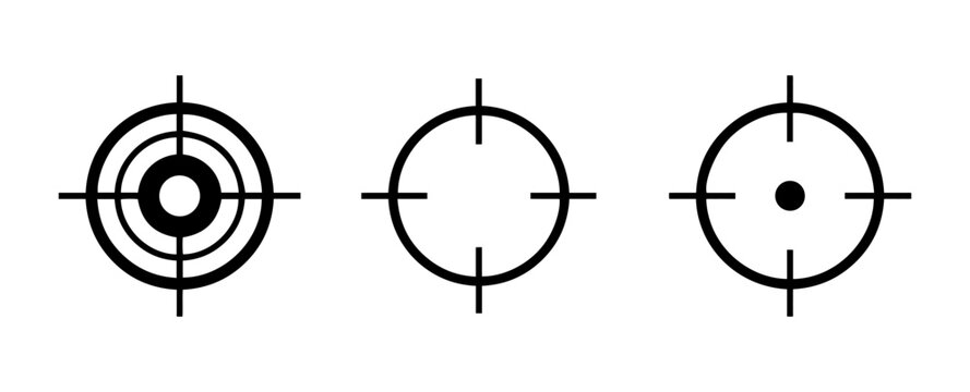 Set of three black and white crosshair target icons for precision aiming with target icon shooting icon optical sight aiming mark cross hair
