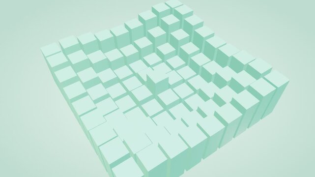 Abstract 3D animation of light green cubes rising and falling in a grid pattern over time