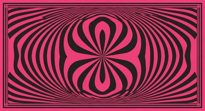 Abstract pink and black wavy lines pattern with a hypnotic circle design