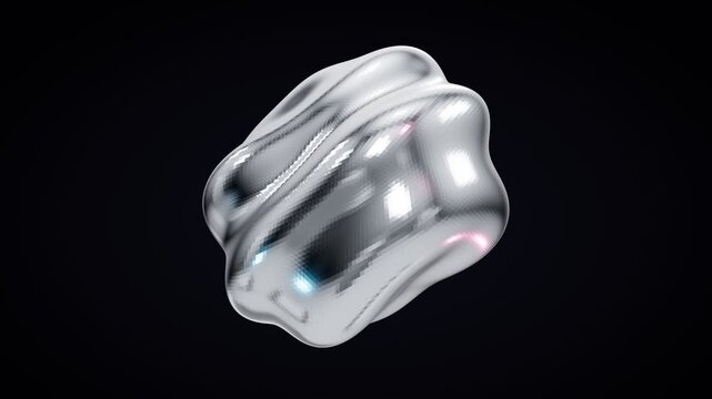 Abstract liquid metal blob morphing and changing shape in a dark environment with subtle reflections and highlights