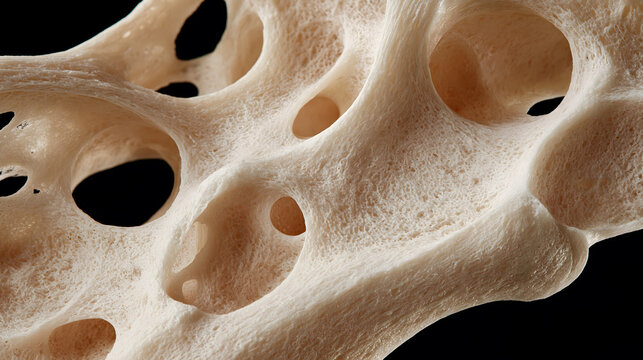Macro photography of porous 3D printed ceramic bone scaffold, advanced biomedical tissue engineering material, 8k copy space