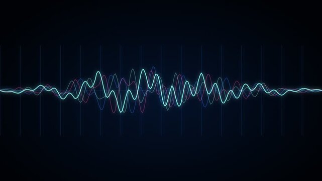 Digital audio waveform visualization showing sound wave amplitude and frequency changes over time on a dark background