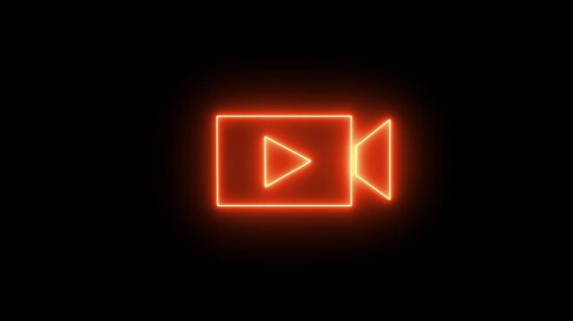neon video camera recorder icon symbol for cinema, movie production, and media streaming