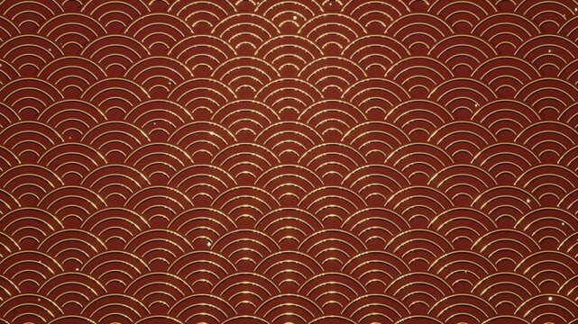 Shimmering gold seigaiha Japanese wave pattern background red