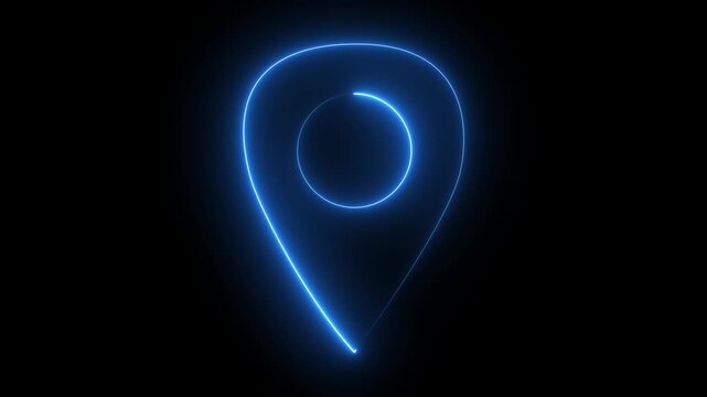 neon map pin location icon for GPS navigation, place marker, destination pointer, travel guide, and map 4k animation