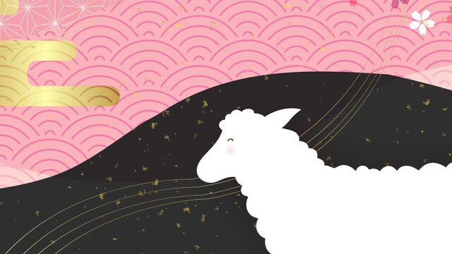 A white sheep illustration with traditional Japanese pattern 4K