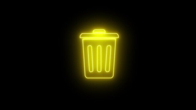 neon trash can icon for delete function, recycle bin, data cleanup, file removal