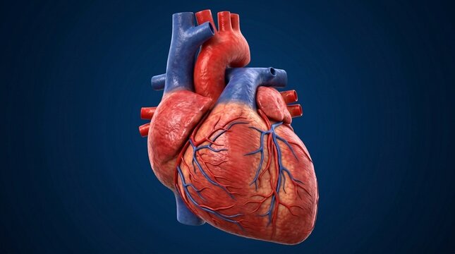 Human Heart Anatomy 3D Render Realistic Medical Illustration with Blue Background
