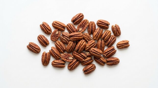 Heap of Organic Pecan Nuts on White Background Healthy Snack Top View Ingredient for Baking