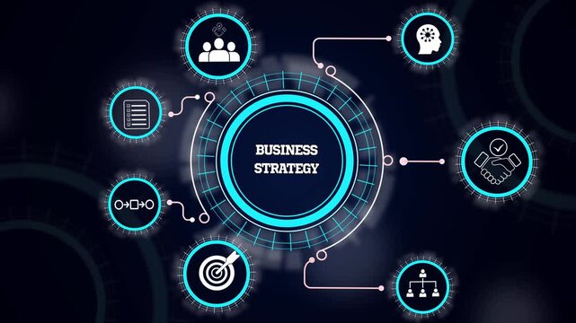 Strategic business strategy model displaying corporate expansion planning, market advantage and executive vision