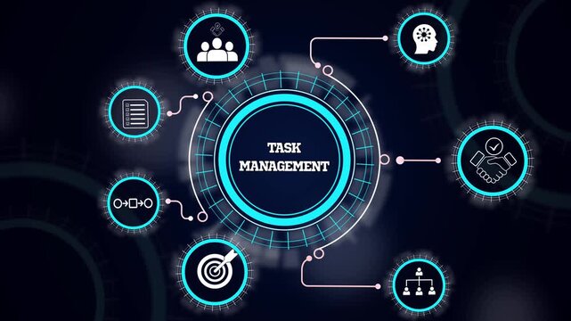 Task management strategy concept with corporate workflow organization, team assignment and productivity tracking