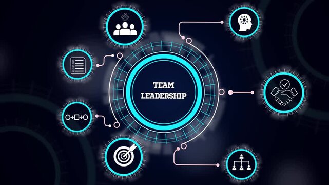 Team leadership strategy concept with corporate workforce guidance, team direction and executive decision icons