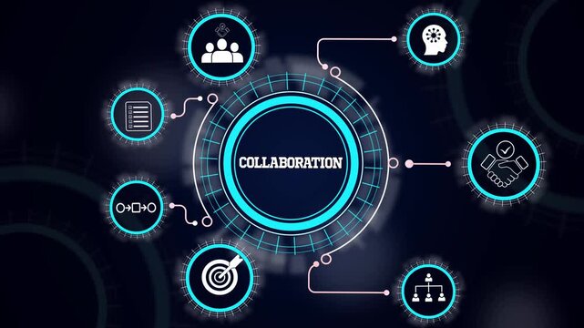 Collaboration strategy concept with corporate team partnership, cross department teamwork and shared goals