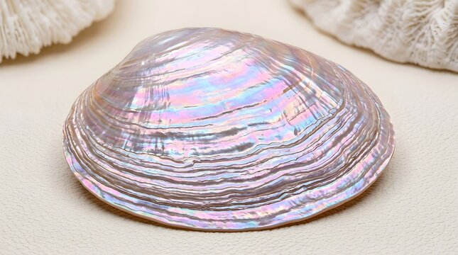 Shiny silver seashell on a neutral surface