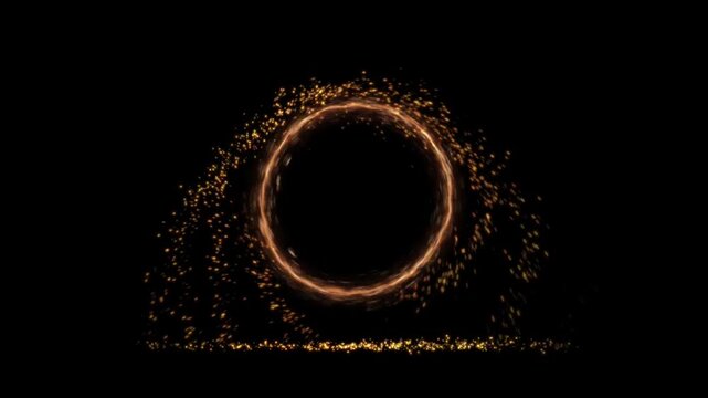Abstract glowing fiery magic portal with flying sparks and rotating fire ring on dark background for teleportation visual effects overlay