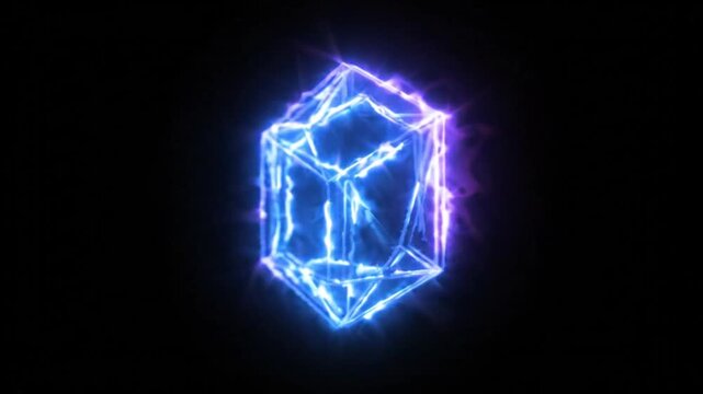 Glowing Blue Geometric Crystal Rotating in Dark Space | Abstract Motion Graphics
