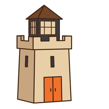 Simple cartoon tower with orange doors