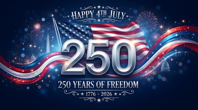 Festive background celebrating two hundred and fifty years with patriotic red white and blue colors