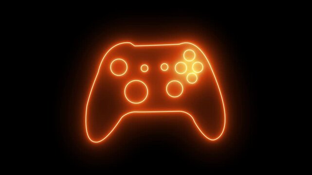 neon game controller joystick icon for video gaming, esports logo, game pad console, arcade entertainment