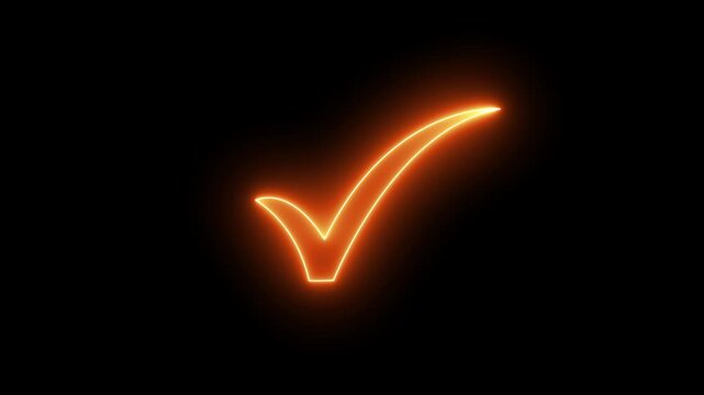 Glowing blue neon checkmark icon for approval status, correct choice, task completion, tick mark motion animation.