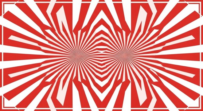 Abstract red and white sunburst pattern with geometric radial lines