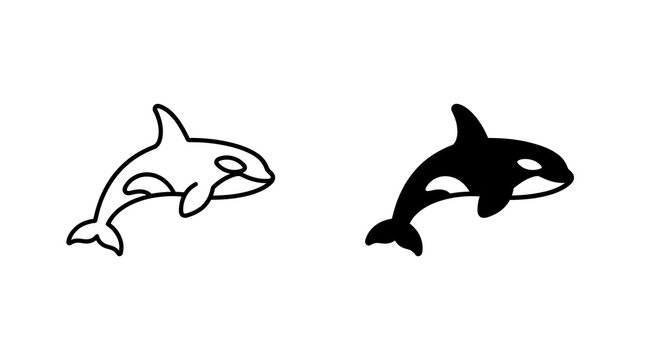 Orca whale icon set isolated on transparent background