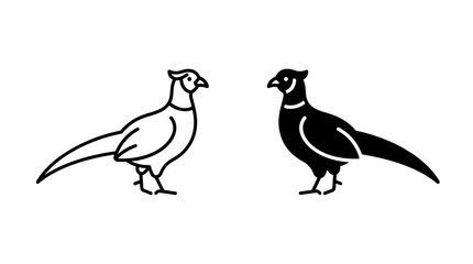 Fototapeta premium Peacock and pheasant bird icons, minimal line art isolated on transparent background