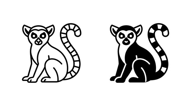 Lemur icon, sitting lemur vector graphic, minimal animal icon isolated on transparent background