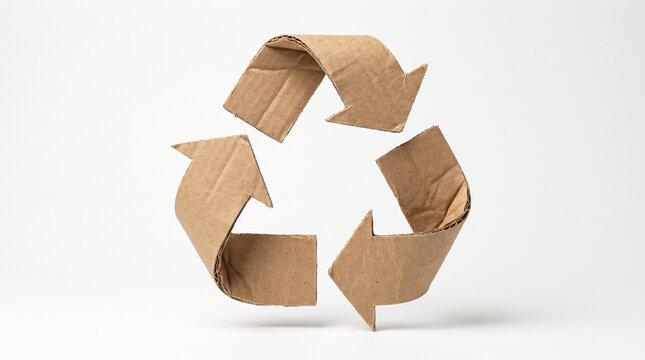 Recycled cardboard arrows symbol representing environmental sustainability and waste reduction in modern studio photography