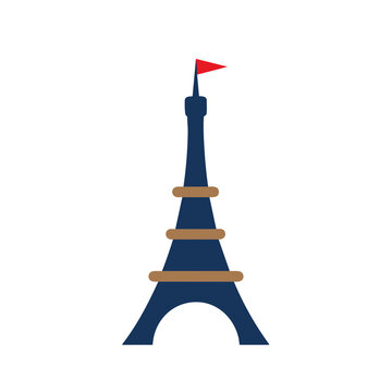 Stylized Eiffel Tower illustration with red flag